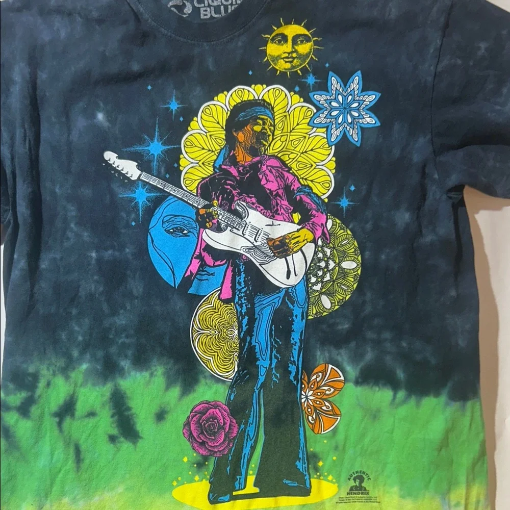 Liquid Blue Jimi Hendrix Psychedelic Tie-Dye T-Shirt - Picture 3 of 5